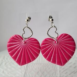 Valentine Pink Heart Earrings with Silver Accents